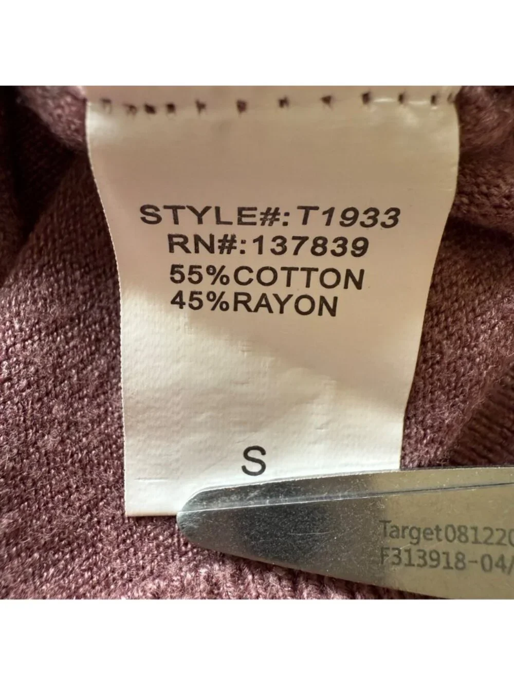 Dreamers Size S Mauve Cotton Rayon Blend Lightweight Long Sleeve V-Neck Sweater